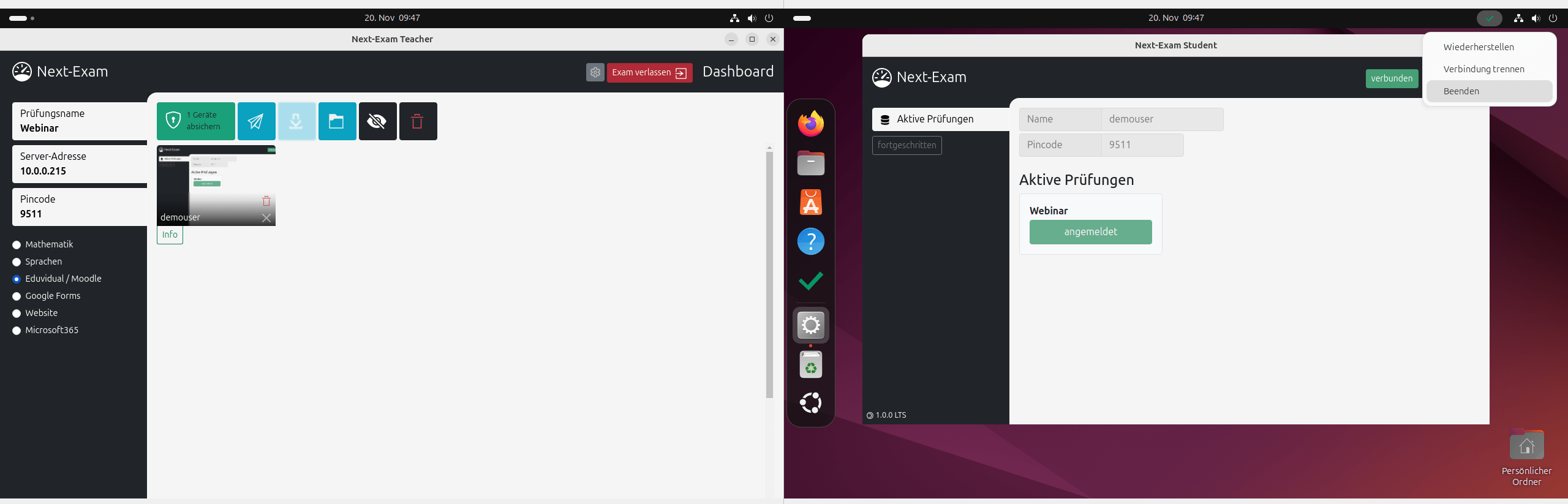 Beenden der Applikation