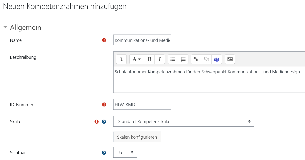 Neuen Kompetenzrahmen hinzufügen