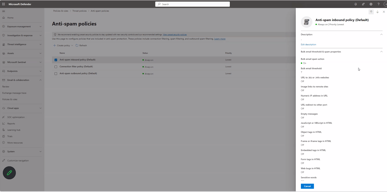 Antispam Inbound Policy