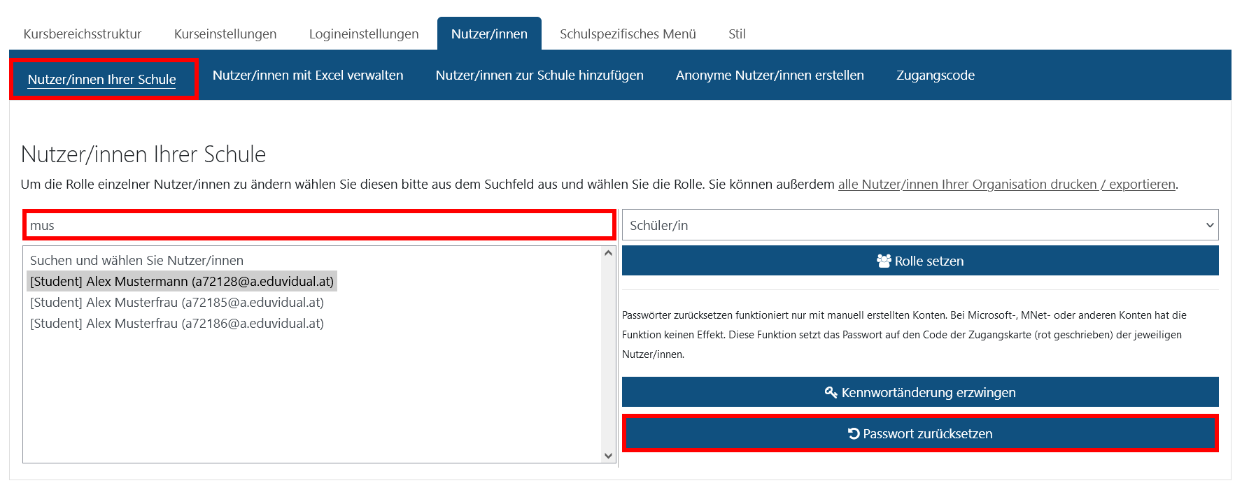 Passwort einzeln zurücksetzen