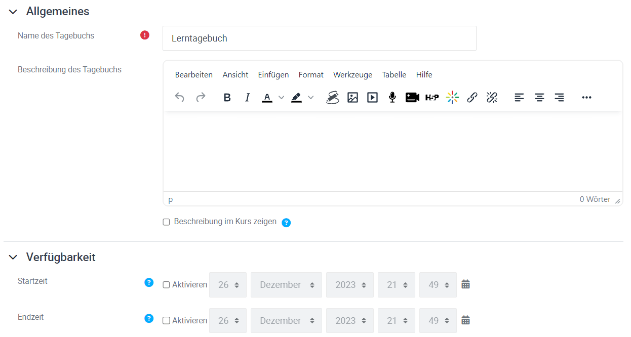 Tagebuch hinzufügen