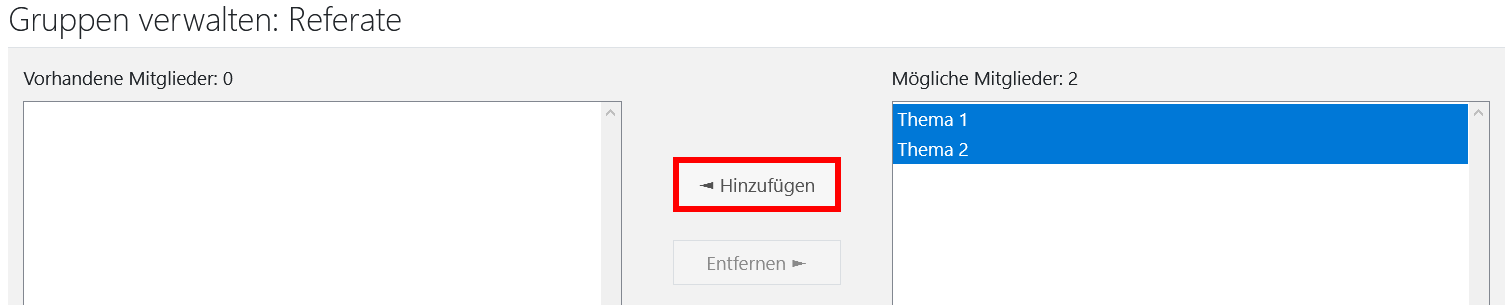 Themen der Gruppierung zuordnen