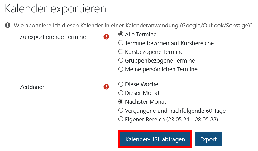 Kalender-URL abfragen