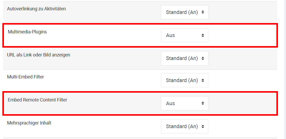 Multimedia-Plugins und Embed Remote Content Filter