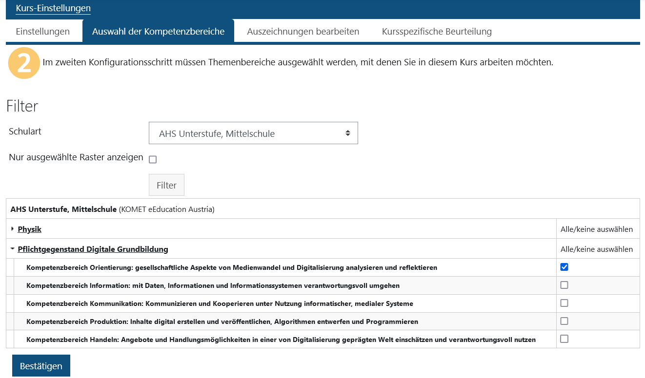 Kompetenzraster auswählen