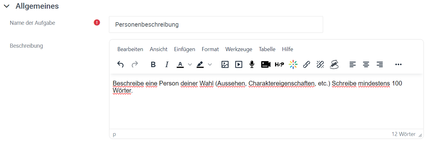 Aufgabe Grundeinstellungen