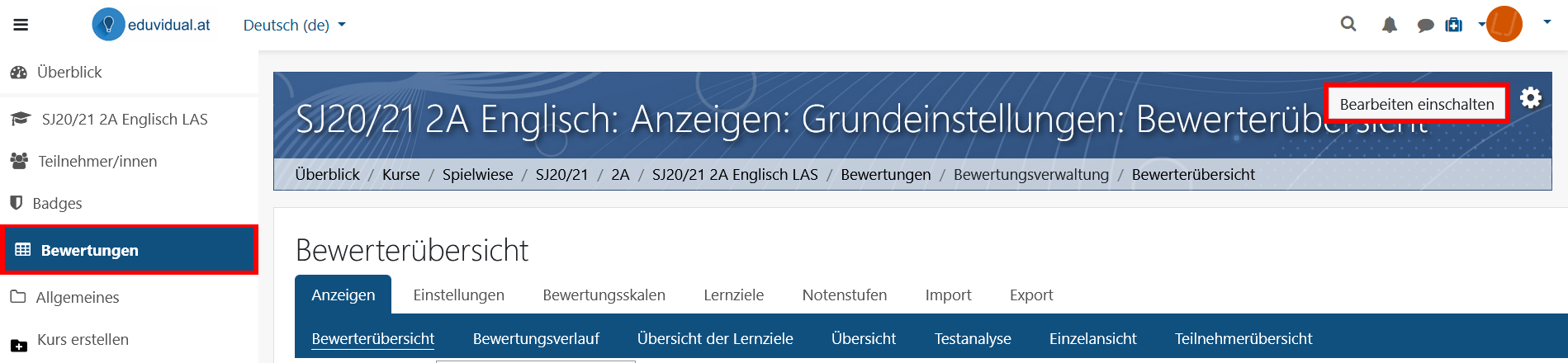 Bearbeiten einschalten