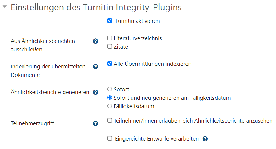 Einstellungen des Turnitin Integrity-Plugins