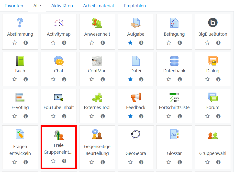 Freie Gruppeneinteilung