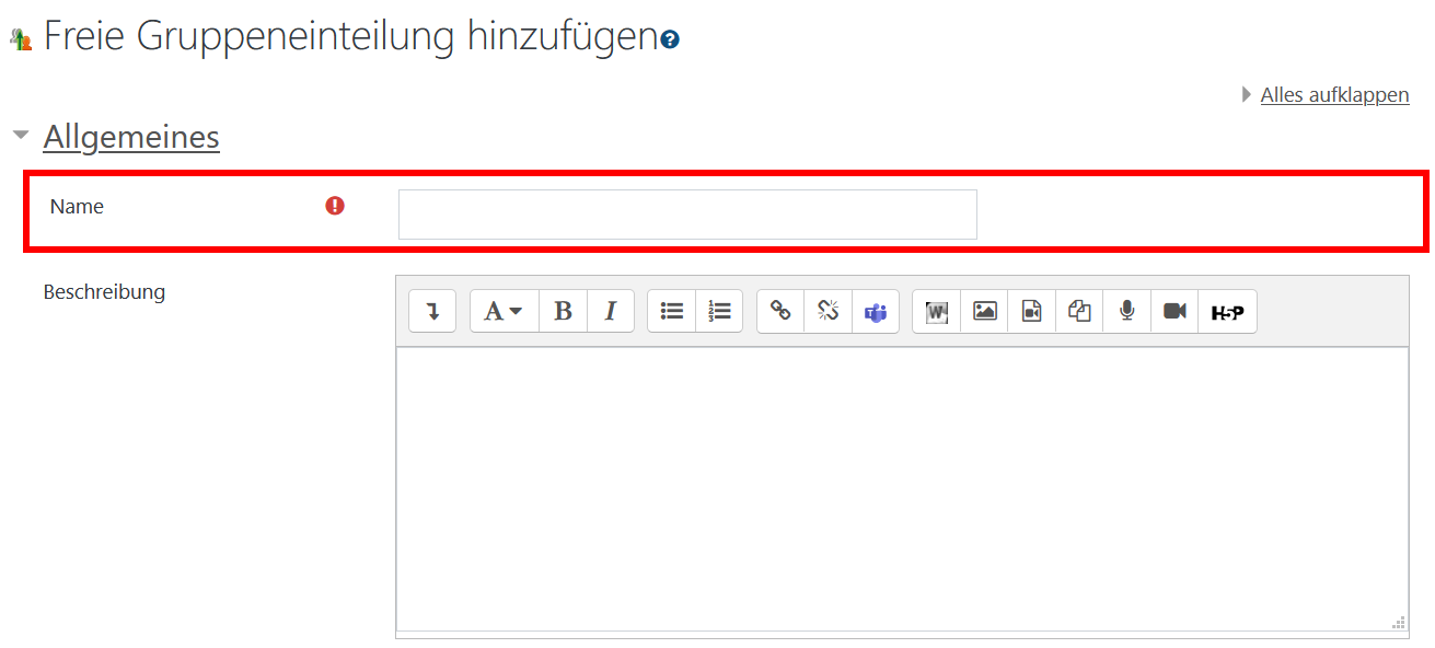 Freie Gruppeneinteilung