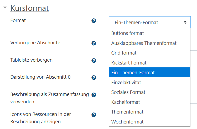 Kursformat auswählen
