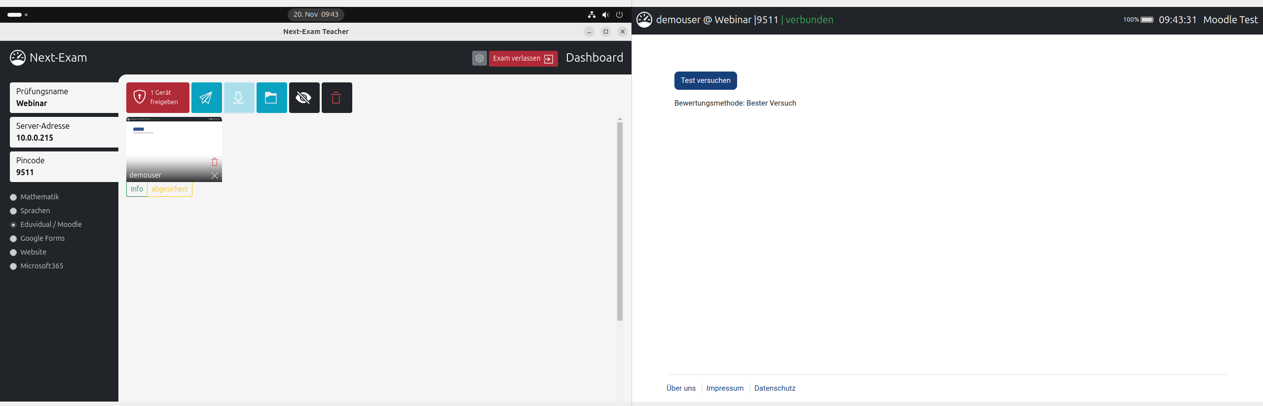 Starten des eduvidual.at Tests