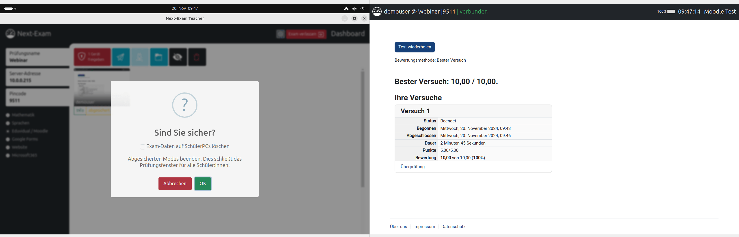 Prüfung durch Lehrkraft beenden