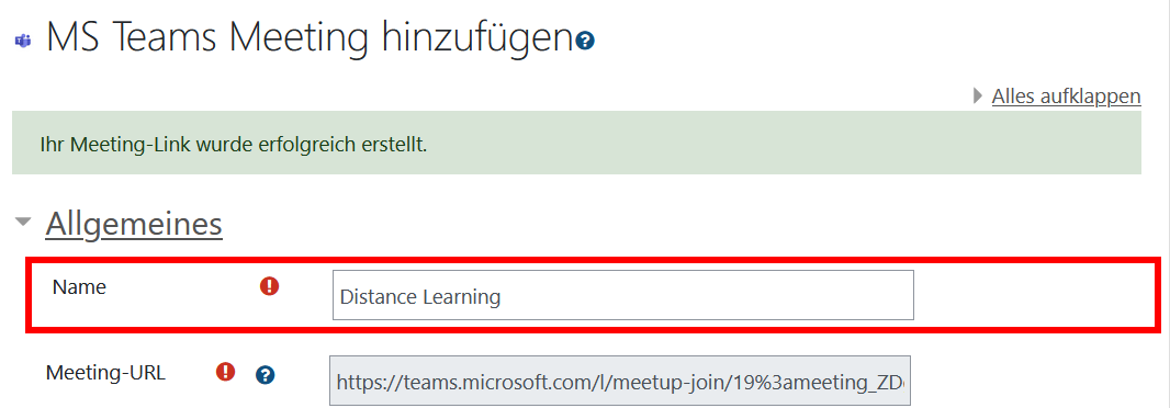 MS Teams Meeting hinzufügen