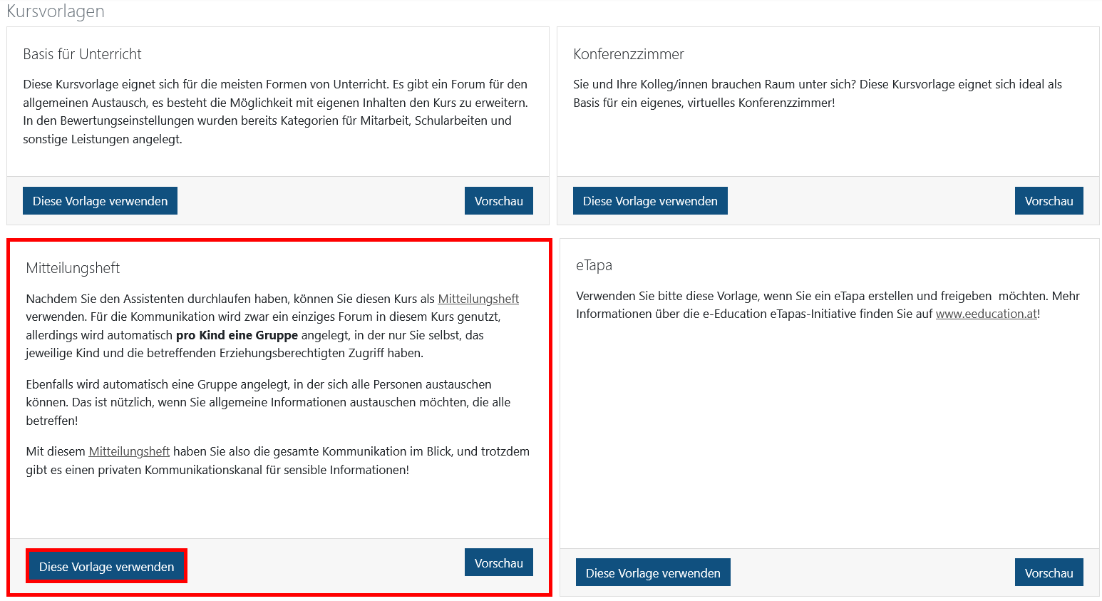 Kursvorlage Mitteilungsheft