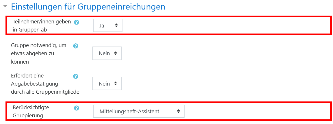 Gruppierung einstellen