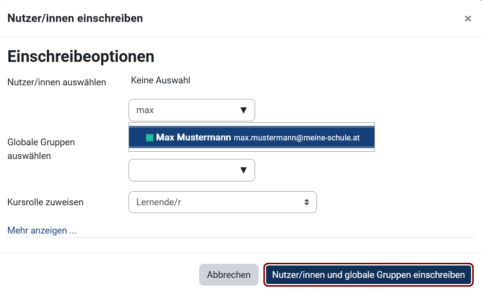 Einzelne Nutzer/innen einschreiben