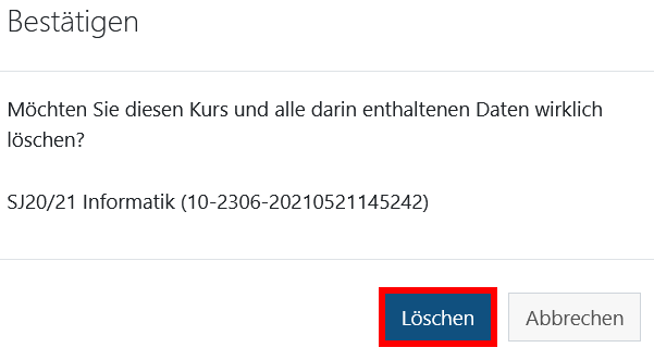 Kurs löschen Bestätigung