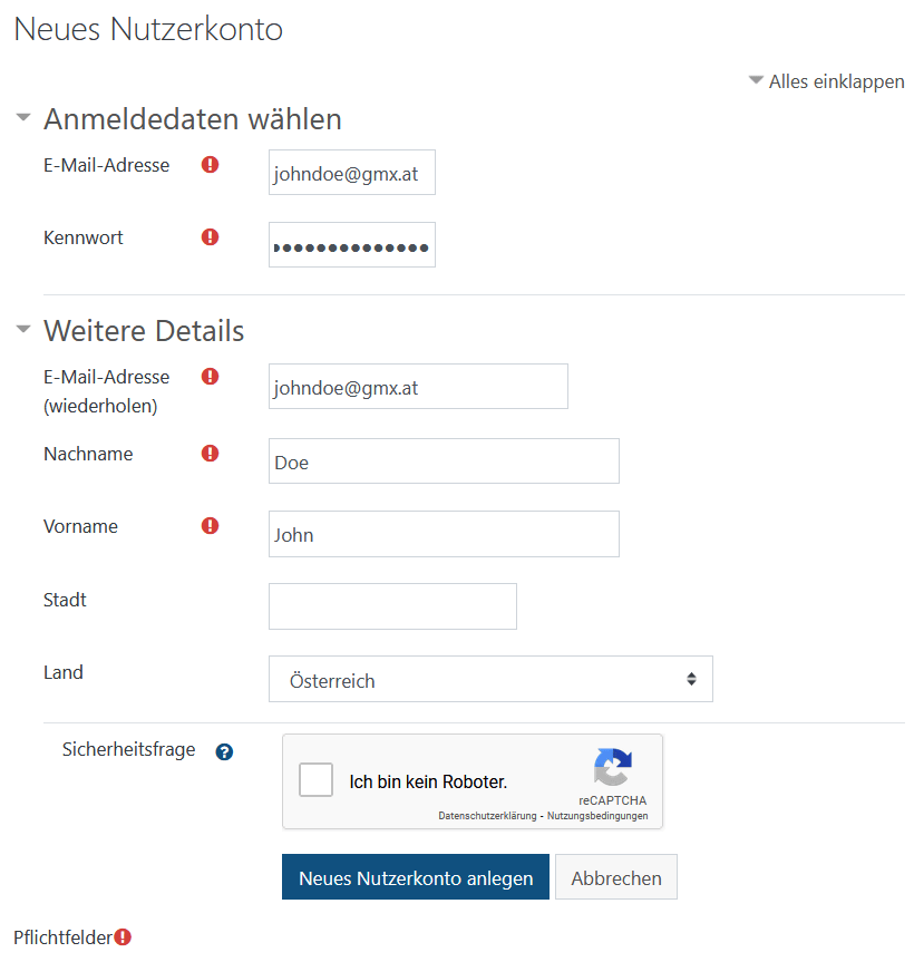 Registrierungsformular